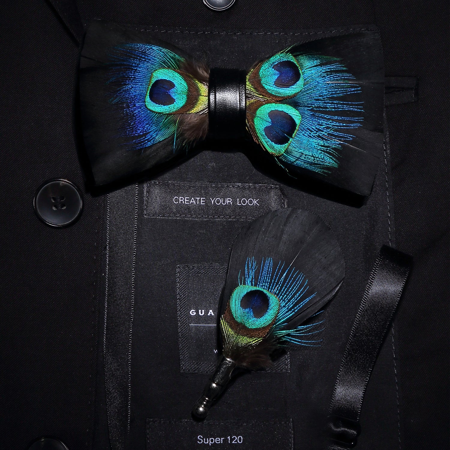 Majestic Plume Peacock Feather Bowtie