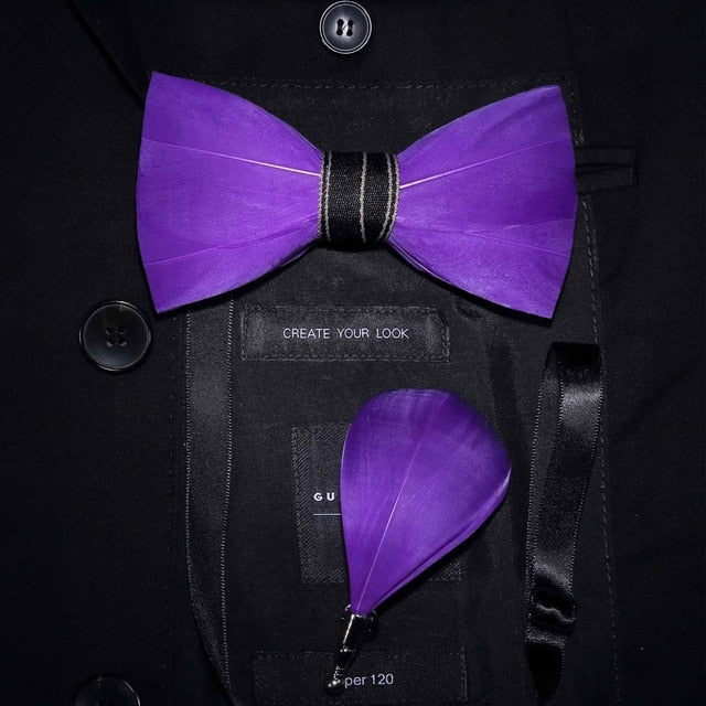 Solid Purple Feather Bowtie
