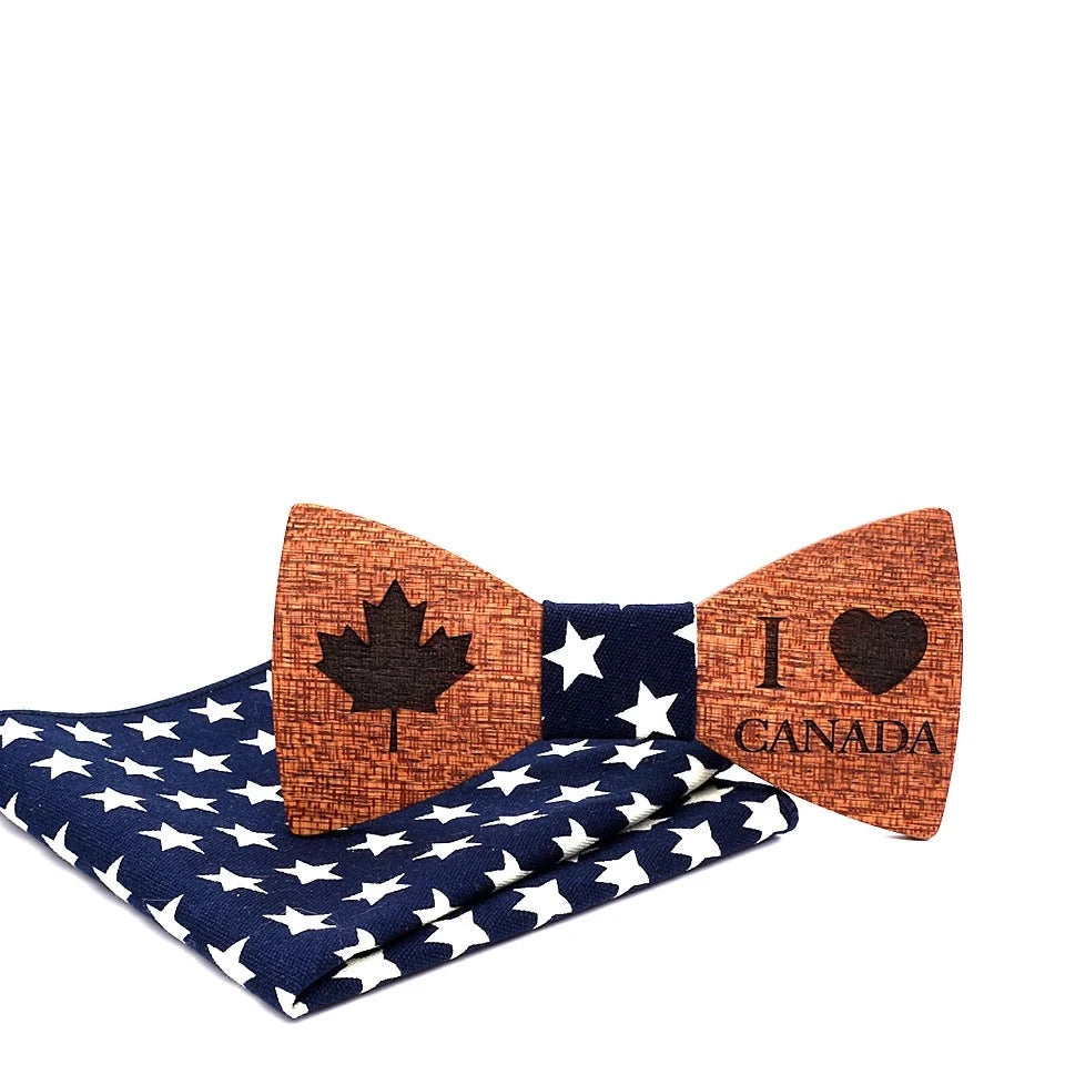 Rustic Maplewood Charm Wooden Bowtie Set