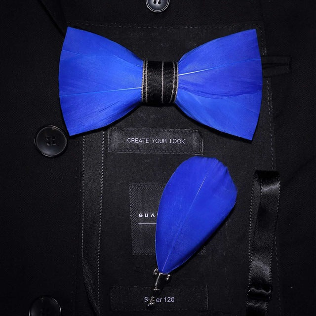 Solid Blue Feather Bowtie