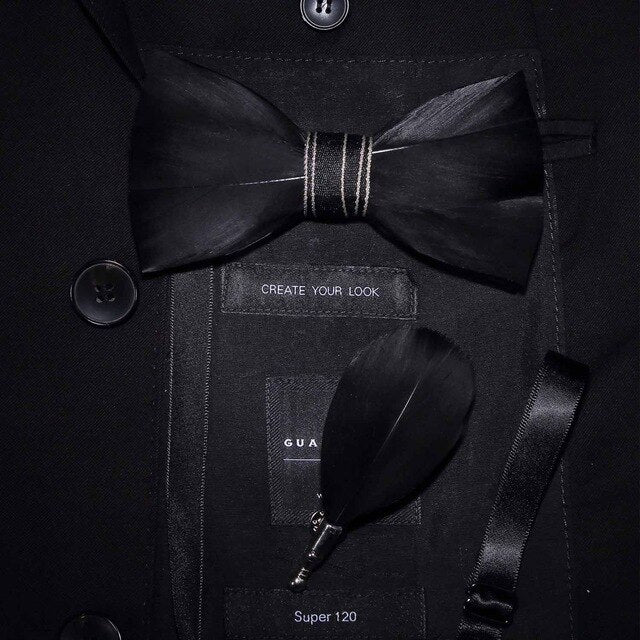 Solid Black Feather Bowtie